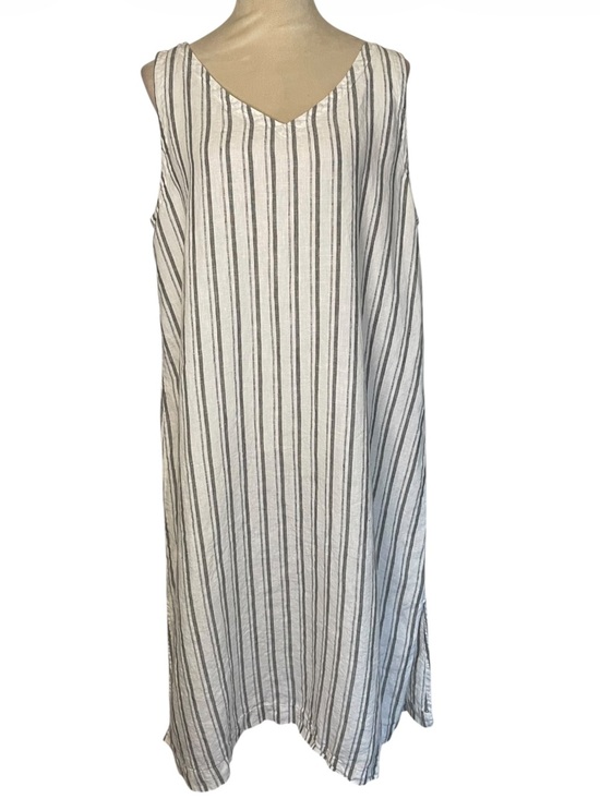 Eileen Fisher Dresses & Skirts - Eileen Fisher White Dress with Gray Vertical Stripes 100% Organic Linen